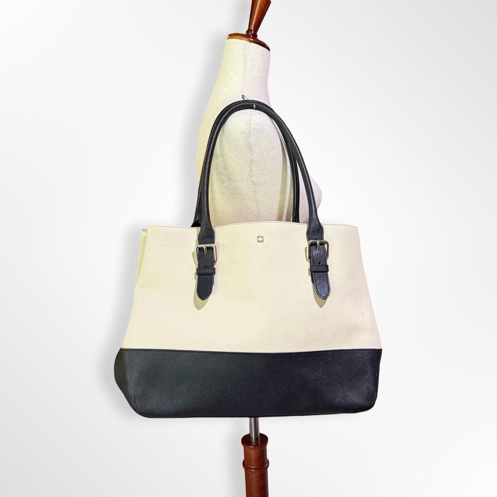 Kate Spade, Cove Street Ariel Tote Bag Black & White Colorblock Saffiano Leather